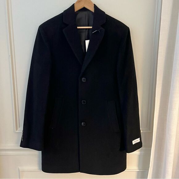 Men’s Calvin Klein Proper‎ Wool Blend 3 Botton Coat in Black, New with tags, 38R - Picture 2 of 10